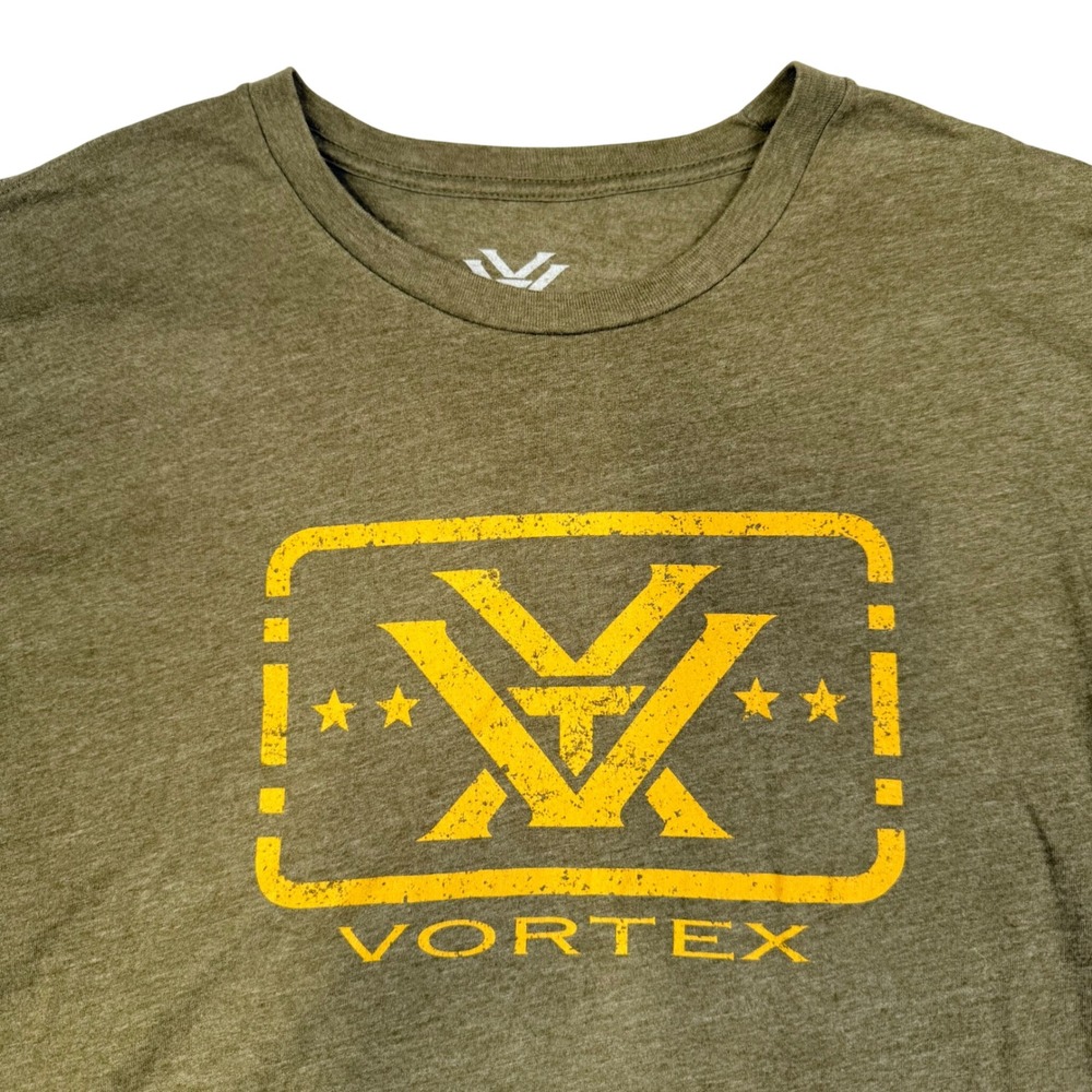 Vortex Optics Mens 2XL Graphic T-Shirt Olive Green Heather Distressed Logo Tee
